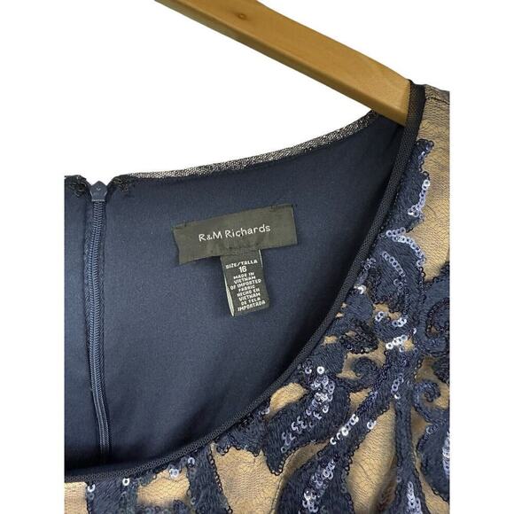 R&M Richard’s Navy Blue Sparkle Sequin High Low Formal Dress Womens Plus SZ 16 - Picture 2 of 9